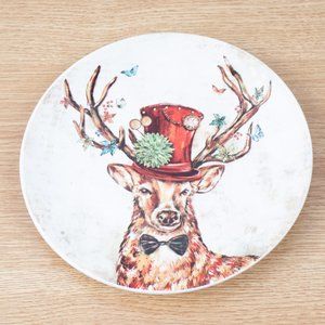 Pier 1 Regal Deer Salad Dessert Plate 8.75" Antlers Christmas Reindeer Top Hat